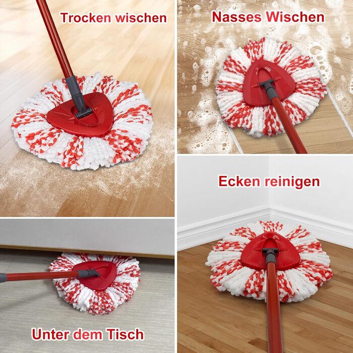 DLAIMI Replacement Mop Heads for Turbo 3-in-1, Floor Wiper Set Compatible with Vileda EasyWring&Clean, Mop Replacement Cover, 2 Mop Heads +1 Handle +1 Mop Base for mop, Mop Set Accessories