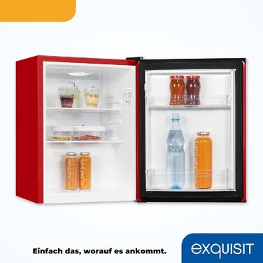 Exquisit Mini холодильник KB60-V-090E червоний | 52 л об'єм | LED-підсвітка | скляні полиці | ширина 45 см
