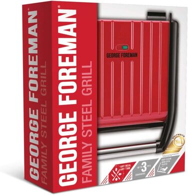 George Foreman Family Size Contact Grill & Panini Press - 24x17cm (3 Portions) - Red Steel