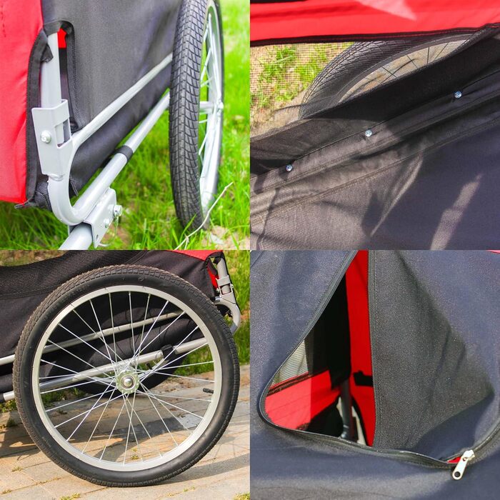 Причіп для собак Wiltec 220x700x78 см з безпечною муфтою, причіп для вантажів з москітною сіткою та захистом від дощу, чорний/червоний