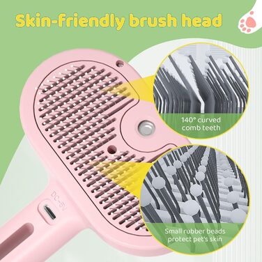 Щітка для котів з парою, щітка для собак з парою, щітка для котів та собак, щітка для котячого волосся, гребінець для котів з довгим волоссям, щітка для тварин, білий (рожевий)