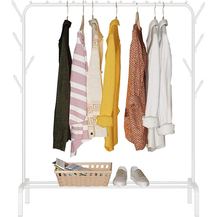 edihome Clothes Rack, Clothes Rod, 118X148X39cm, Shoe Shelf, Metallic, Stable, Clothes Organizer (White)
