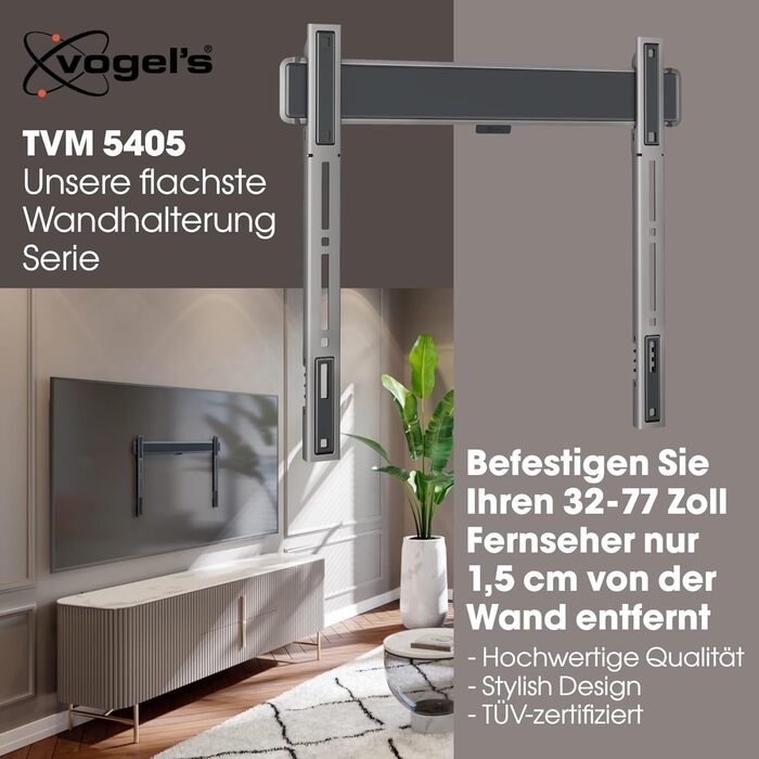 Vogel's Elite TVM 5605 Ultra-Slim TV Wall Mount - 32-77 inch, 100kg Capacity, VESA 600x400, 1.5cm Profile