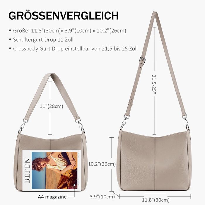 Сумка жіноча Befen зі шкіри, шопер середнього розміру, елегантна класична, колір А-тауп з 2 ремінцями через плече