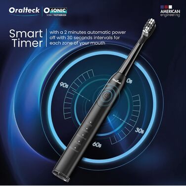 Звукова електрична зубна щітка OSONIC: 8 насадок, 5 режимів, відбілювання за 2 тижні, таймер, IPX8, для дорослих та дітей, USB-зарядка, чорна