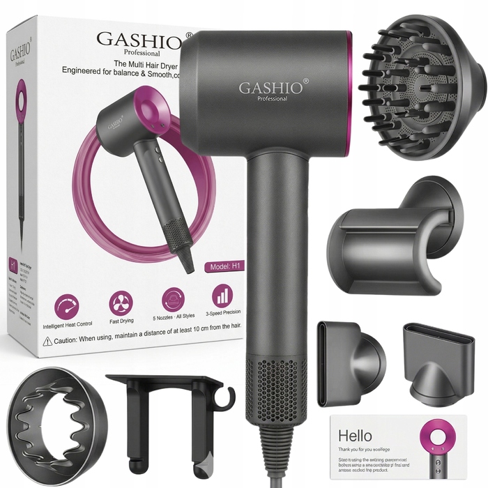 Професійний фен для волосся з іонізацією: швидке сушіння, низький рівень шуму, 3 режими роботи та набір аксесуарів PRO