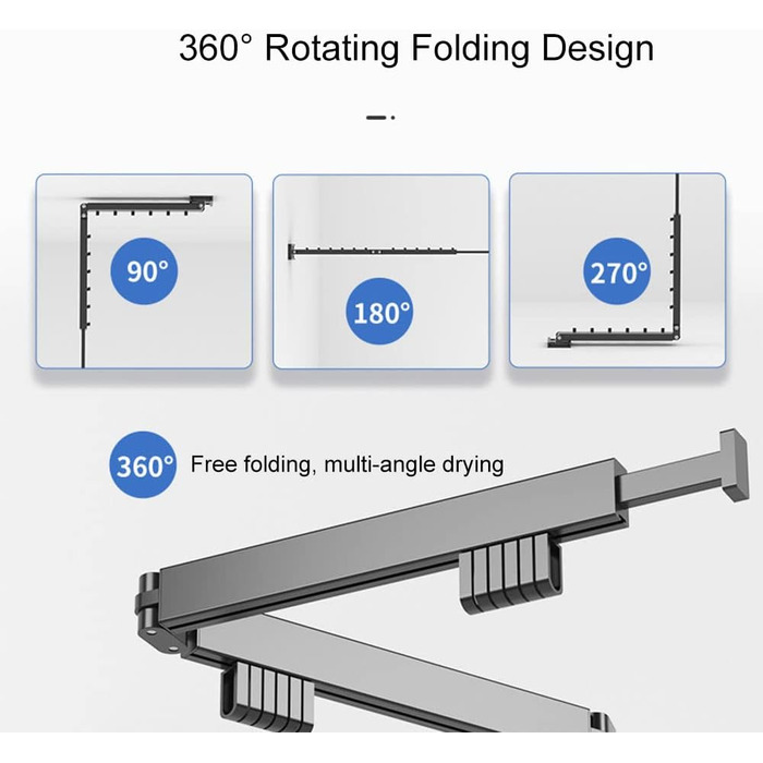 Настінна сушилка для білизни Hggzeg, розкладна, 360° обертання, з гачками, для балкона, ванної кімнати, пральні (свинцево-сірий, чорний)