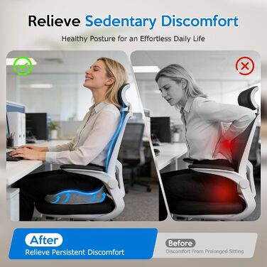 Подушка для офісного крісла з Memory Foam: ортопедична підтримка куприка, зменшення тиску, широка подушка для офісу, авто, інвалідного візка - чорний/сірий