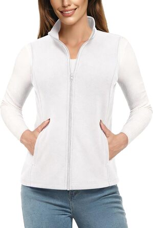 TACVASEN жіноча флісова жилетка Outdoor, тепла жилетка з капюшоном та кишенями на блискавці, спортивна жилетка для жінок (XL, білий)