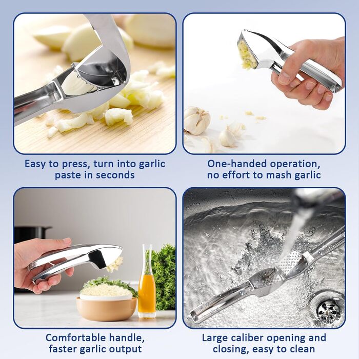 Преміум-прес для часнику та силіконовий лузер, стильний прес з цинкового сплаву, придатний для миття в посудомийній машині, сріблястий подрібнювач часнику, кухонний помічник, надміцний та довговічний, зручний та легкий у чищенні