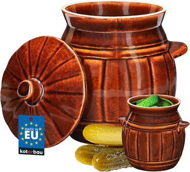 Керамічний глечик KOTARBAU 3,7 л для квашення, бурий, з кришкою, для огірків та квашеної капусти, з кам'яної кераміки
