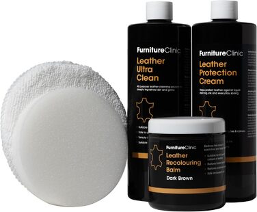 Complete Leather Restoration Set (Dark Grey) – includes leather reconditioning balm, protective cream, cleaner, sponge, and applicator – restoration and repair of sofas, chairs, car seats, and