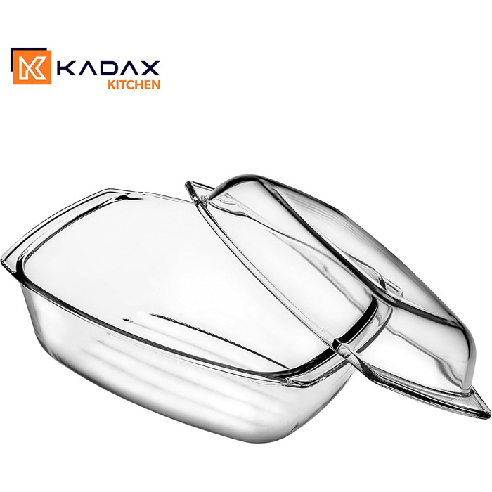 Жаровня KADAX скляна з кришкою 5.8л для запікання, лазаньї, тушкованих овочів - жароміцне скло