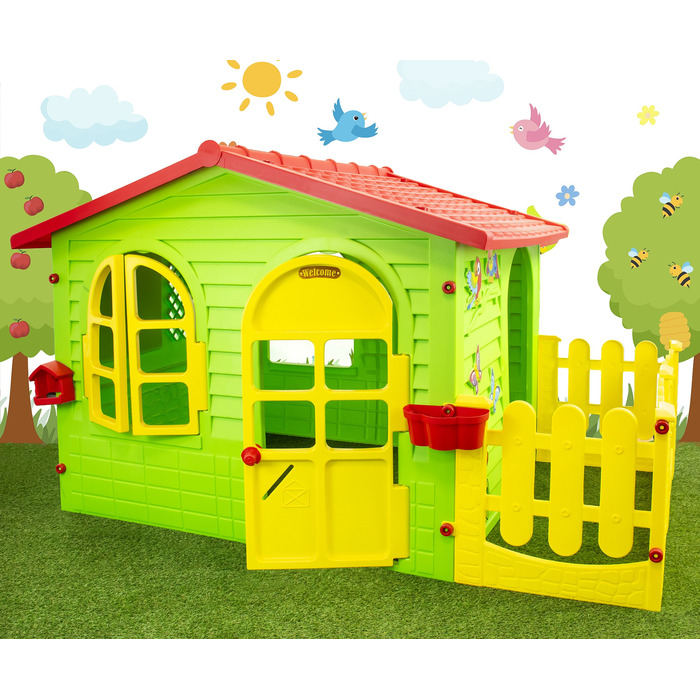 Дитячий ігровий будинок Mochtoys із пластику, з огорожею та гіркою