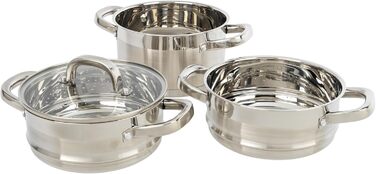 Salter Timeless 3-рівневий паровар з нержавіючої сталі – 18 см, з ручками та скляною кришкою, антипригарне покриття, для індукційних плит