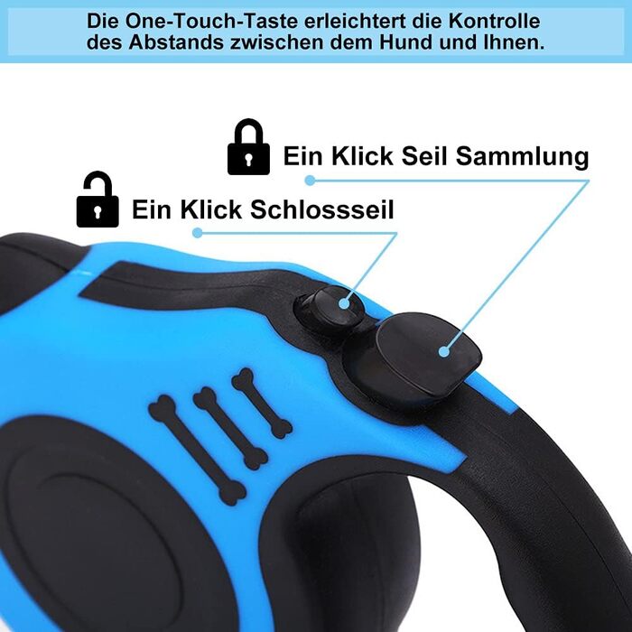 Висувна повідка для собак, 5 м, блакитна, для малих, середніх та великих собак