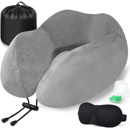 Подушка для шиї у вигляді звірка, Memory Foam, для дорослих, з маскою для сну та берушами, для подорожей, літака, офісу, авто, поїзда (Сіра)