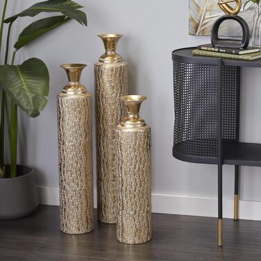 Металеві вази Deco 79 в стилі лофт, набір 3 шт, золотисті, 86.4/73.7/63.3 см