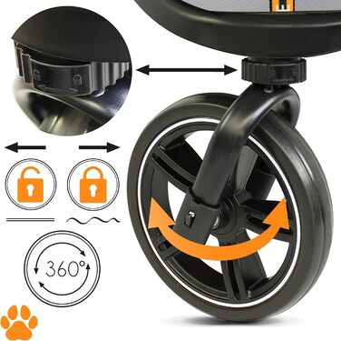 COOPER Складаний переносний візок для собак до 32 кг | Візок для тварин з регульованою висотою та кошиком для покупок | М'які ручки Soft Touch та світловідбиваючий дизайн | Ідеальний для транспортування домашніх тварин – Сірий