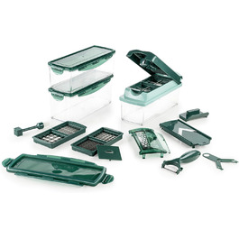Genius Nicer Dicer Plus (18 частин) - набір для нарізки овочів та фруктів, кухонний інструмент, набір для нарізки кубиками, соломкою, слайсами (смарагдовий)