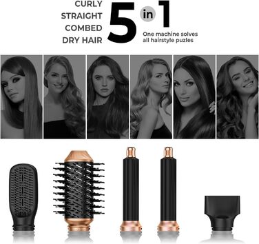 UKLISS 6-в-1 Професійний стайлер для волосся Pro, Набір фен-щітка з автоматичним завиванням, Термощітка, Мультистайлер для волосся - Синій (5-в-1 Чорний)