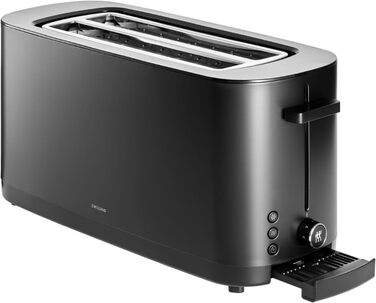 ZWILLING ENFINIGY Toaster with 3 automatic programs, 7 browning levels, and an auto-off function, long-slot toaster for 4 short or 2 long slices, with a roll holder attachment, Black with attachment Black
