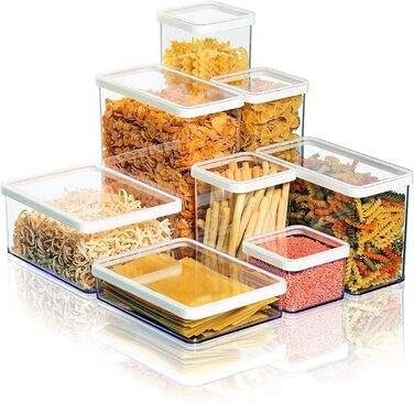 Rotho Loft 5-Piece Storage Canister Set with Lids, Various Sizes, Food-Grade Plastic (PP), BPA-Free, 2 x 2.1l, 1 x 1.0l, 2 x 0.5l (30.0 x 21.0 x 15.0 cm) (transparent/white)