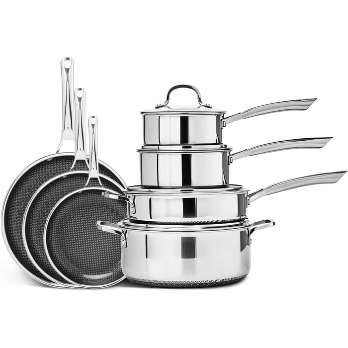 Набір посуду LEADZM Keramik 20 предметів для індукційних плит: каструлі, сковороди з кришками, екологічний (без PFOS/PFOA), чорний + натуральний