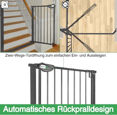 Захист для сходів HENGMEI: сітка для дитячої безпеки на двері, без свердління, 75-85 см, автоматичне закриття, металева сітка, чорний колір