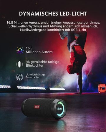 MIFA WildRod Bluetooth колонка 30W, IP67, RGB підсвітка, USB-C, чорна
