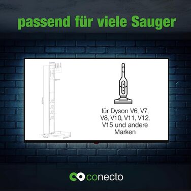Підставка для пилососа Conecto, універсальна сумісність з Dyson Gen5, V15, V12, V11, V10, V8, V7, V6, для підлоги, аксесуари (береза, білий)