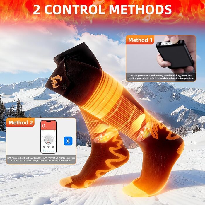 Електричні гріючі шкарпетки з акумулятором 6000mAh та керуванням через додаток, 4 режими нагріву, для чоловіків та жінок, для активного відпочинку: катання на лижах, кемпінг, піші прогулянки, м'які та зручні