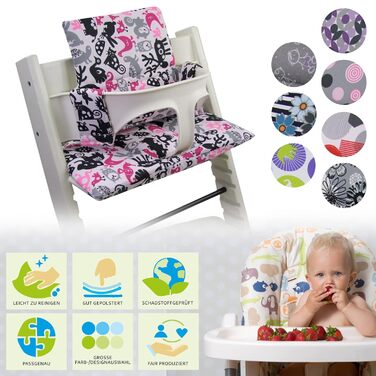 Комплект подушок BambiniWelt для стільчика Stokke Tripp Trapp, 2 шт, знімні, 15 кольорів, запасні, морські сині з ведмедиками, м'які сидіння для дитячого стільчика