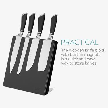 Navaris Magnetic Knife Holder from Rubber, 27.7x27.5x12cm - Magnetic Knife Block, Cutting Board, Wooden Magnet Holder - Knife Holder, Unfilled, Black