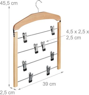 Relaxdays Wooden Trouser Hangers, 3-Piece Set, 360° Swivel Hook, Non-Slip Clothes Hangers, HBT: 45.5x39x2.5 cm, Natural, Pack of 3