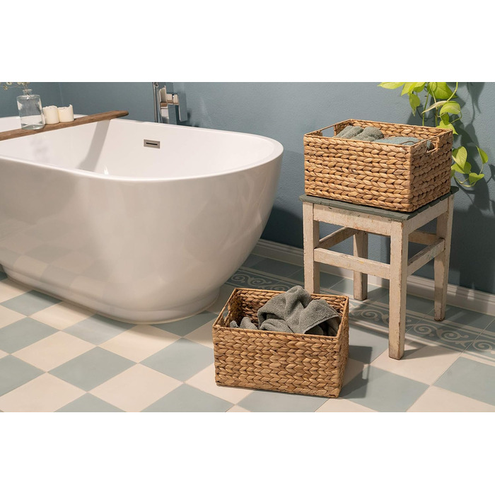 Water Hyacinth Woven Storage Basket - Seagrass Rectangular - Set of 2 (3 Pieces L (14.5in x 11in x 7.8in))
