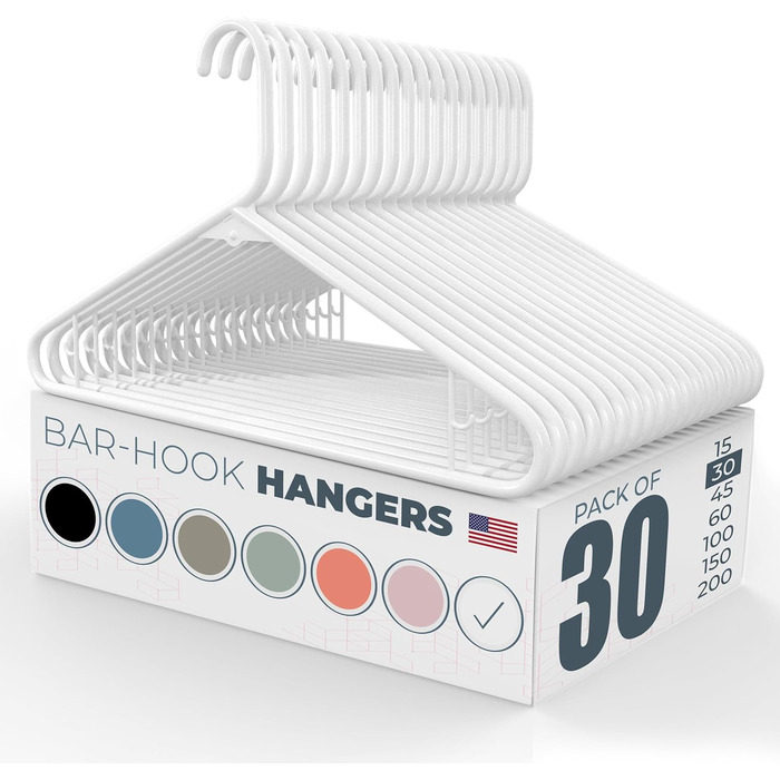 Плечики для одягу Neaties з пластику з гачком, міцні, стандартні, 30 шт, білі