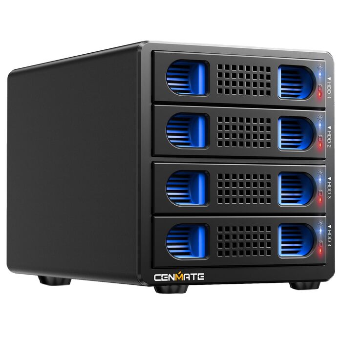 Корпус для жорстких дисків на 4 відсіки з вентилятором для 2.5/3.5' SATA HDD/SSD з USB A/C 3.0 та eSATA кабелем, підтримка Hot-Swapping, 80TB, DAS (без RAID/NAS)