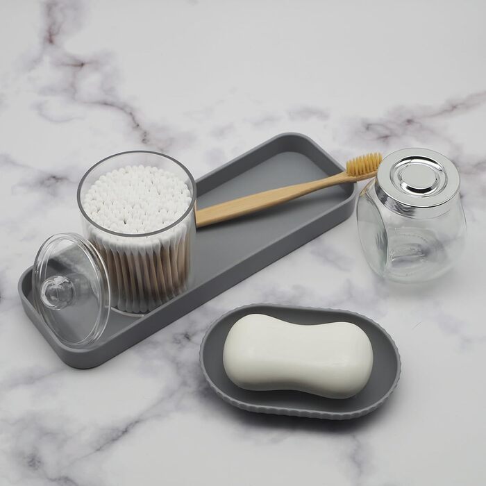 Набір аксесуарів для ванної кімнати, 10 предметів (сірий): сміттєвий контейнер, тримач для зубних щіток, мильниця, дозатор мила, тримач для унітазної щітки, контейнер для ватних паличок, кришка для серветок