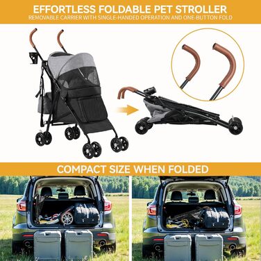 Візок для собак та котів DWVO, 11.3 кг, складний, з подушкою та кошиком для зберігання, 45x80x103 см (сірий/чорний)