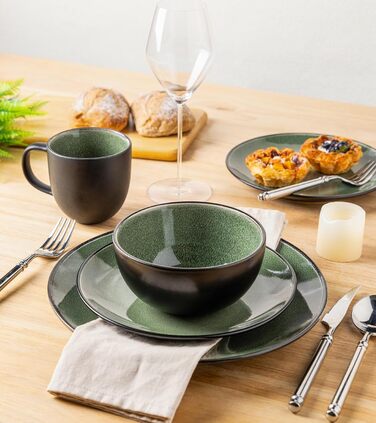 Набір посуду GBhome з реактивної глазурі для 6 осіб (18 предметів), ручна робота, кераміка, безпечний для мікрохвильовки та посудомийної машини, набір тарілок та мисок