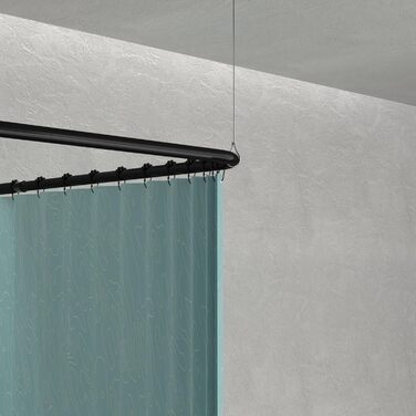 Штанга для душу L-подібної форми, розсувна, 62–94 x 141–174 см, з 16 кільцями, для ванни/душу, чорний нержавіючий сталь