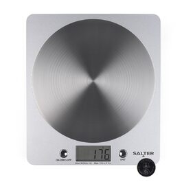 Кухонні ваги Salter 1036 BKSSDR: електронні, цифрові, 5 кг, з функцією тарування, з нержавіючої сталі, вимірювання рідин в мл/oz, LCD-дисплей (сріблясті)