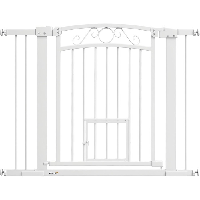 Бар'єр для собак PawHut: регульований, 76-104 см, безпечний, з двома розширювачами, двома замками та маленькими воротами для сходів та дверей, білий