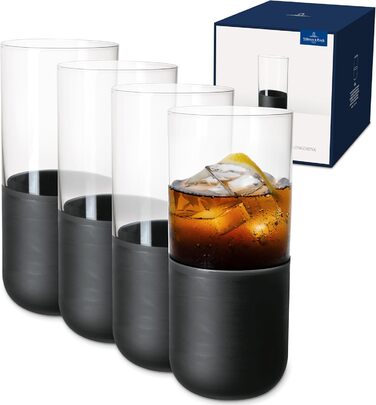 Villeroy & Boch Rock Blanc Long Drink Glasses Set - 4 Piece Cocktail & Mocktail Glasses - 300ml Crystal Glass - Matte White Slate Look