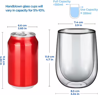 Glastal Unique Black Glasses, 350ml Double-Walled Coffee Glasses, Latte Macchiato Glasses 2-Pack, Double-Walled Coffee Glass, Tea Glasses for Cappuccino, Milk, Gift for Men and Women