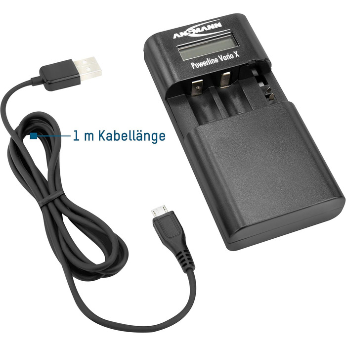 Зарядний пристрій Powerline 8 для акумуляторів AA/AAA з LED-дисплеєм, функцією визначення несправних акумуляторів та захистом від перезарядки (Powerline Vario)