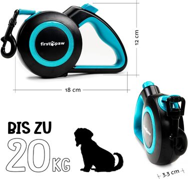 Висувна поводок для собак Rollleine 5м з функцією зупинки - зручний поводок для прогулянок, підходить для собак маленьких та середніх порід (до 20 кг), колір блакитний