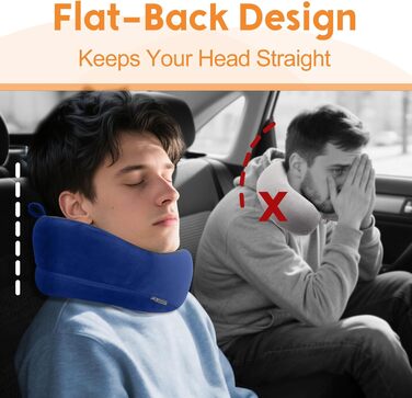 Подушка для шиї у літак, подушка для подорожей Memory Foam, подушка-вовчок для дорослих, ергономічна підтримка шиї з 3D-маскою для сну, навушниками, сумкою - ідеально для літака, авто, дому, офісу, блакитна подушка для сну