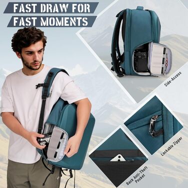 Рюкзак для фотокамери RAINSMORE: водонепроникний, з захистом від дощу, для DSLR/SLR, з відділенням для ноутбука, зелений